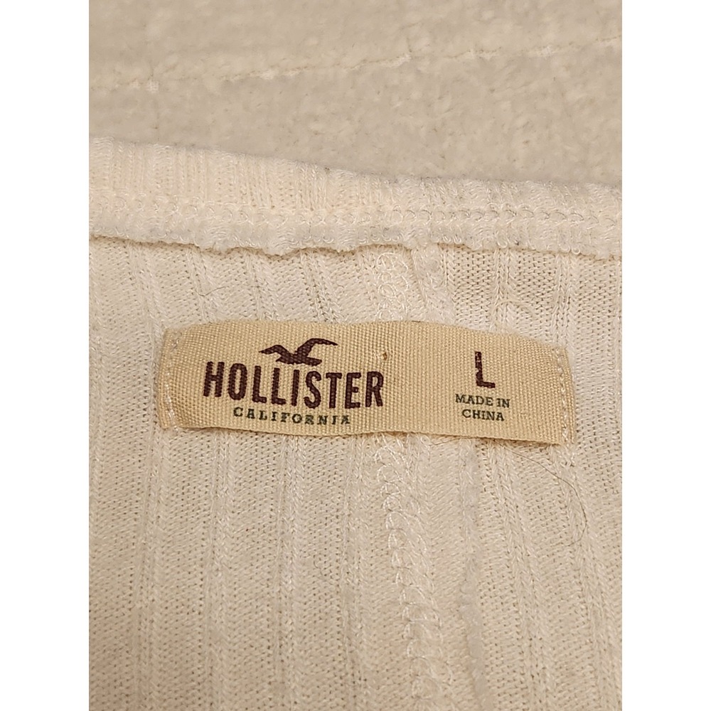 Hollister Lace Trim Top Women's Large Long Sleeve V-Neck Tie White Boho - Picture 6 of 6